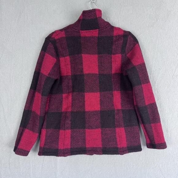 Keren Hart Coat Womens Large Red Black Buffalo Plaid Wool Peacoat Stand Collar - Picture 9 of 13